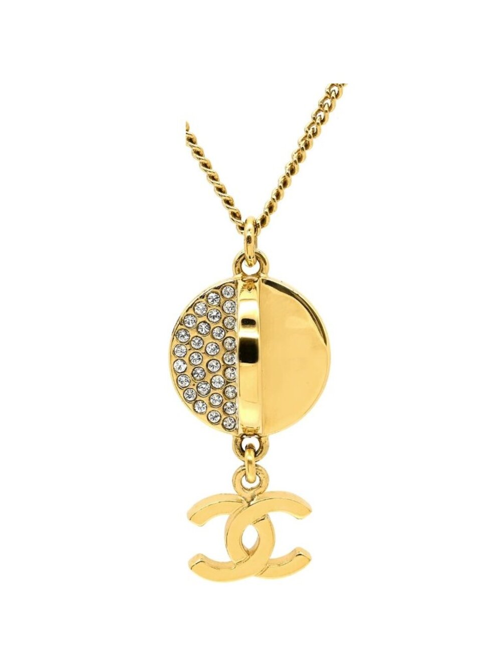 Chanel Necklace Rhinestone CC Logo Lacquer White Black Gold CC Mark Swing